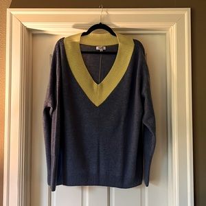 525 America Cashmere V-Neck, chartreuse and sky blue!